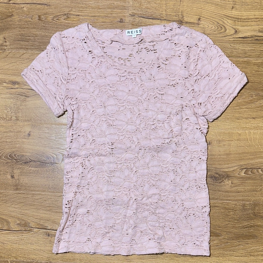 Reiss Blush Pink Lace Short Sleeve Top Small